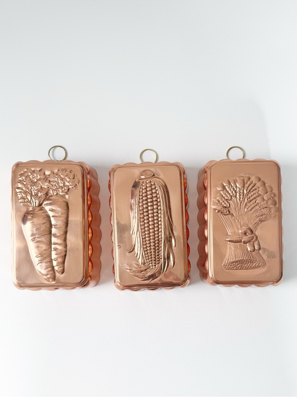 Vintage Copper Loaf Mold Pans - Carrot, Wheat, Corn - Picture 2 of 10